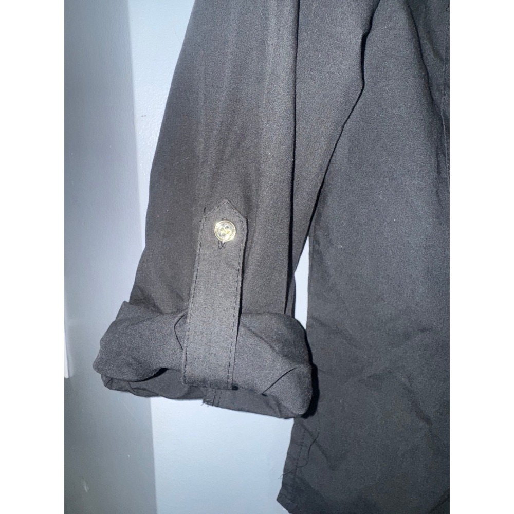 Miss Selfie black full zip front Y2K long sleeve roll tab top small - Picture 2 of 6